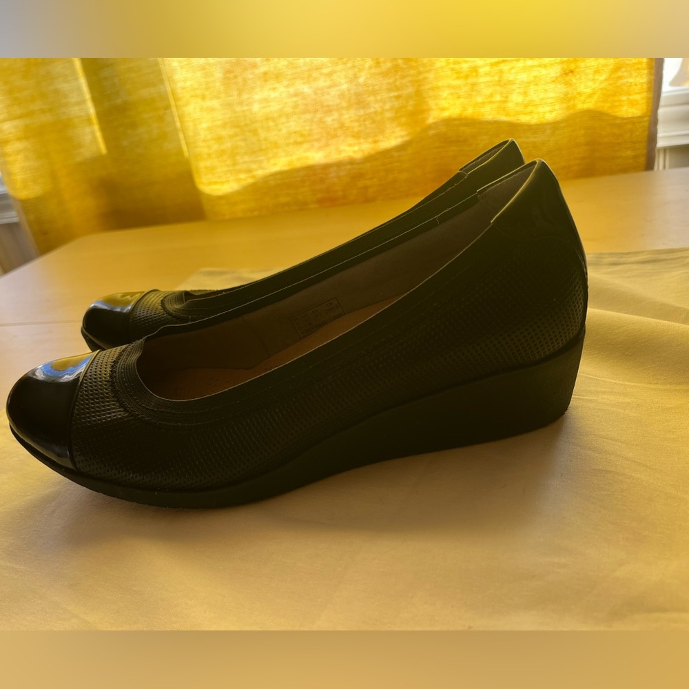 Clarks Black Perforated Women's Wedge Flats